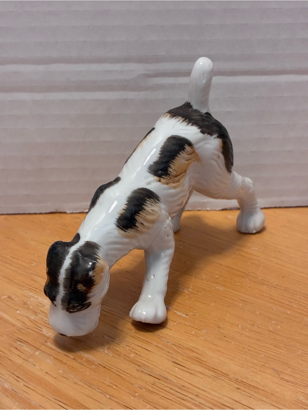 Vintage Fox Terrier Ceramic Figurine - White with Black and Tan Markings - Japan
